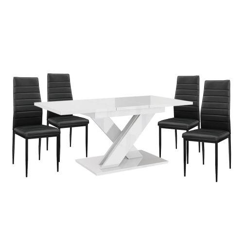 Maasix WTG Magasfényű Fehér 4 személyes étkezőszett Fekete Coleta székekkel  N